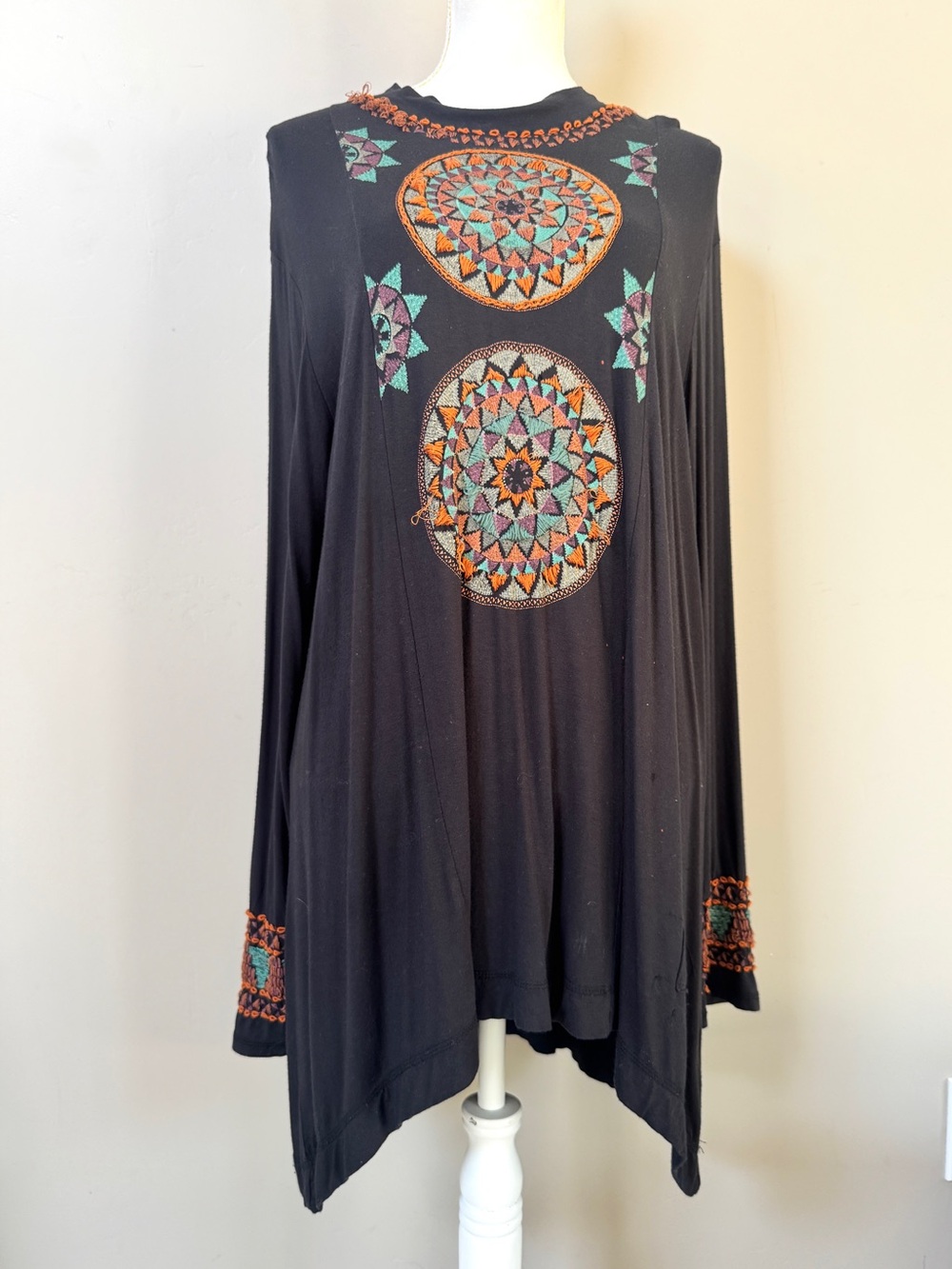 Double D Ranch Black Embroidered Long Sleeve Mock Neck Southwest Tunic Top Sz XL
